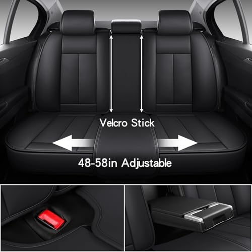 MINGBRON Black Car Seat Cover with Lumbar Support, Car Seat Protector Waterproof, Nappa Leather Car Seat Cushion, Car Seat Covers Front Seats and Back Fit for Most Cars - Image 3