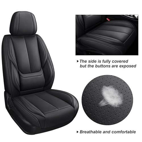 MINGBRON Black Car Seat Cover with Lumbar Support, Car Seat Protector Waterproof, Nappa Leather Car Seat Cushion, Car Seat Covers Front Seats and Back Fit for Most Cars - Image 5