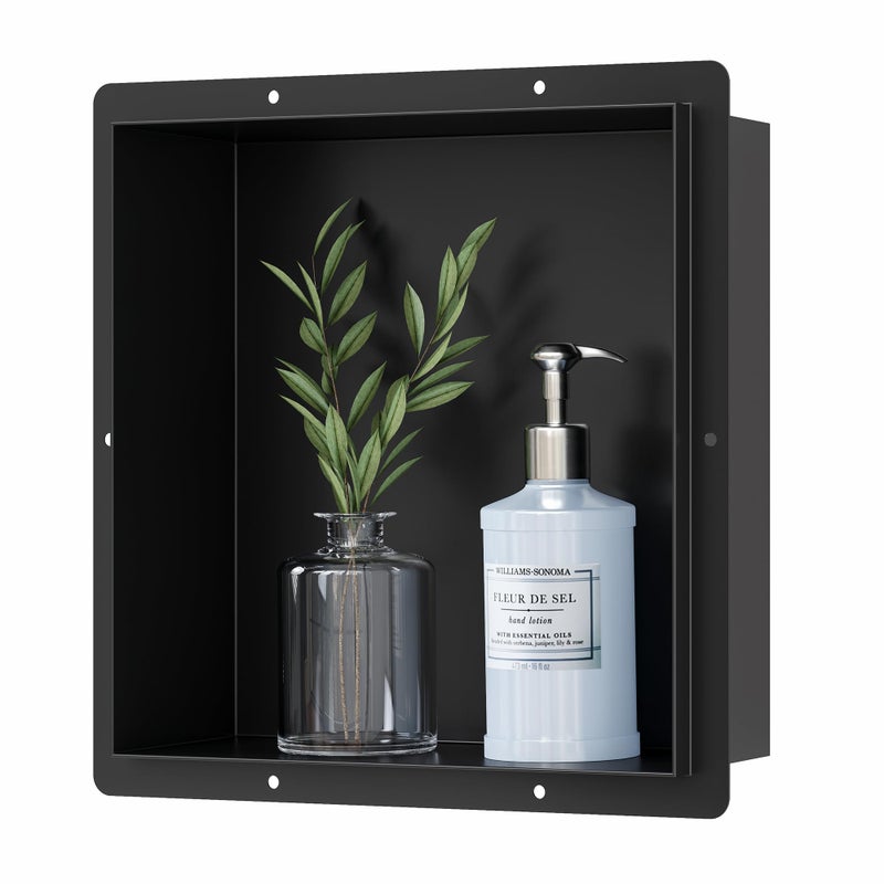  niche دش من الفولاذ المقاوم للصدأ Qeke 12 × 24 بدون حاجة للبلاط مع رفوف مزدوجة رف دش مدمج لتخزين الحمام باللون الأسود غير اللامع