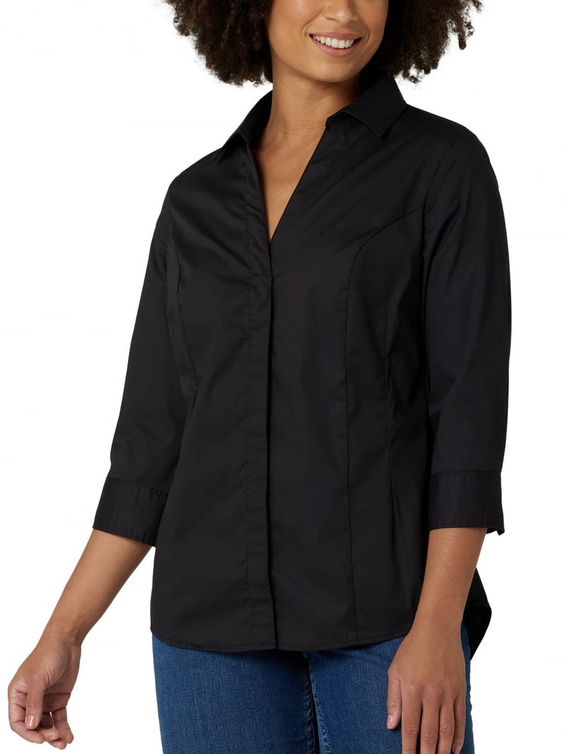 Riders by Lee Indigo womens Easy Care ¾ Sleeve Woven Shirt,Black Soot,Medium - Image 5
