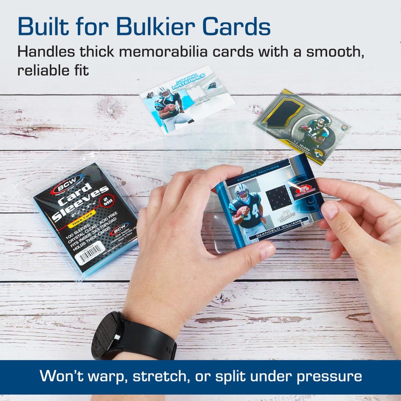 BCW Thick Card Sleeves - 100 Pack | Crystal Clear Polypropylene Protective Sleeves for Collectible Cards | Card Protector Sleeves Holds Trading Cards Up to 240pt | Fits Thick-Card Topload Holders - Image 4