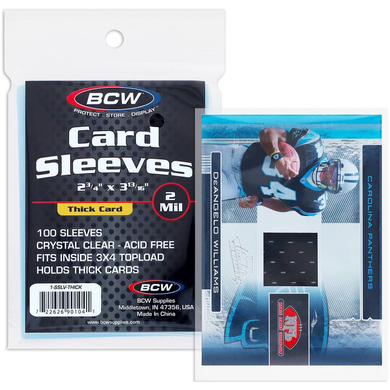 BCW Thick Card Sleeves - 100 Pack | Crystal Clear Polypropylene Protective Sleeves for Collectible Cards | Card Protector Sleeves Holds Trading Cards Up to 240pt | Fits Thick-Card Topload Holders - Image 1