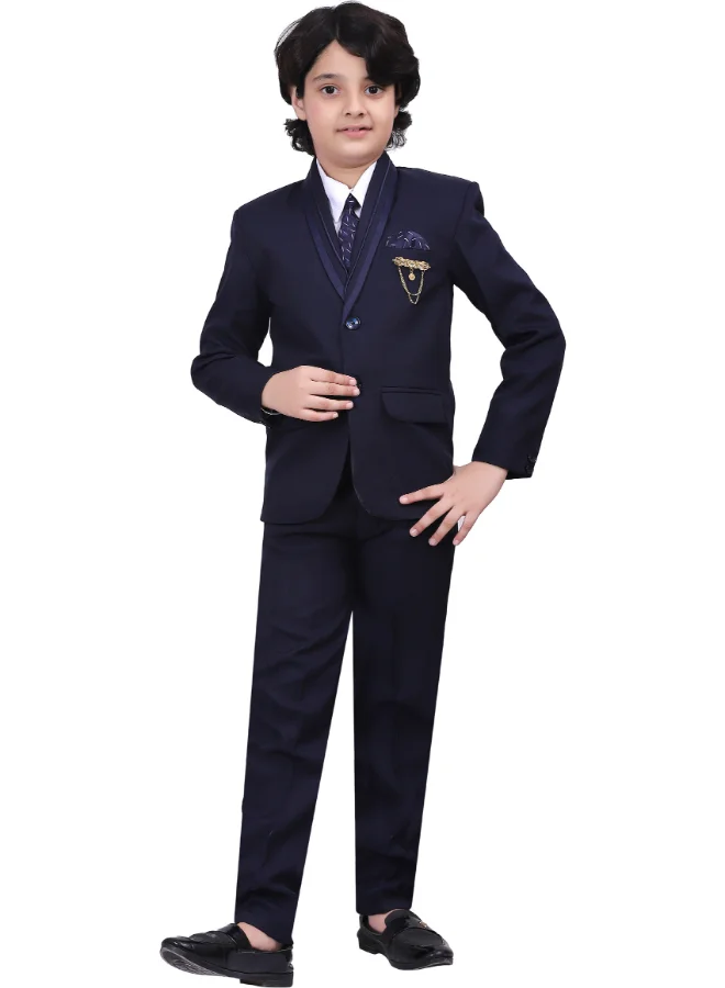 BT DEZINES Boys Dark Blue 5-Piece Suit Set