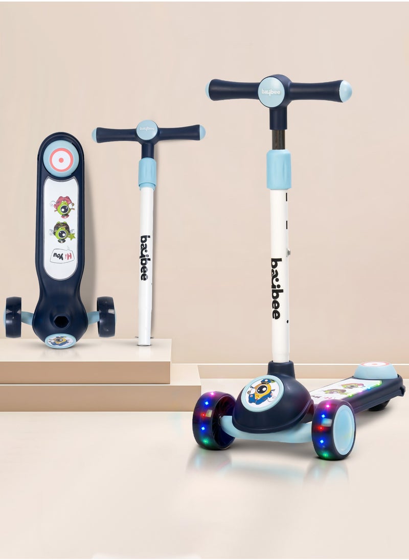 BAYBEE - Baybee Rolo Skate Scooter for Kids 3 Wheel Kids Scooter with 3 Height Adjustable Baby Scooter with LED PU Wheels, Light & Music Kick Scooter for Baby Scooter for Kids 3 to 8 Years Boy Girl Blue - Image 1