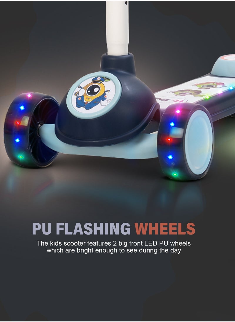 BAYBEE - Baybee Rolo Skate Scooter for Kids 3 Wheel Kids Scooter with 3 Height Adjustable Baby Scooter with LED PU Wheels, Light & Music Kick Scooter for Baby Scooter for Kids 3 to 8 Years Boy Girl Blue - Image 1