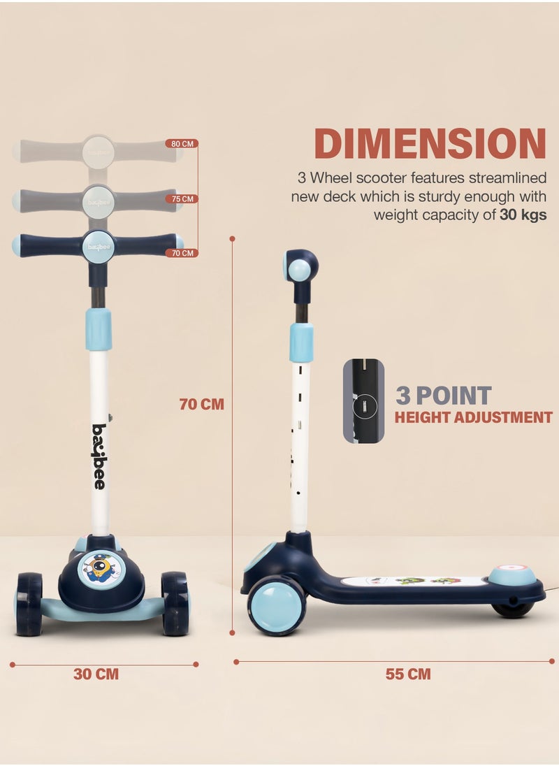 BAYBEE - Baybee Rolo Skate Scooter for Kids 3 Wheel Kids Scooter with 3 Height Adjustable Baby Scooter with LED PU Wheels, Light & Music Kick Scooter for Baby Scooter for Kids 3 to 8 Years Boy Girl Blue - Image 1