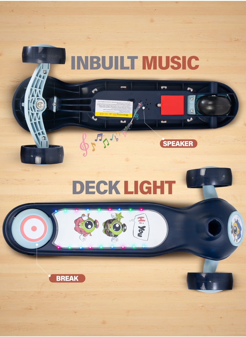 BAYBEE - Baybee Rolo Skate Scooter for Kids 3 Wheel Kids Scooter with 3 Height Adjustable Baby Scooter with LED PU Wheels, Light & Music Kick Scooter for Baby Scooter for Kids 3 to 8 Years Boy Girl Blue - Image 1