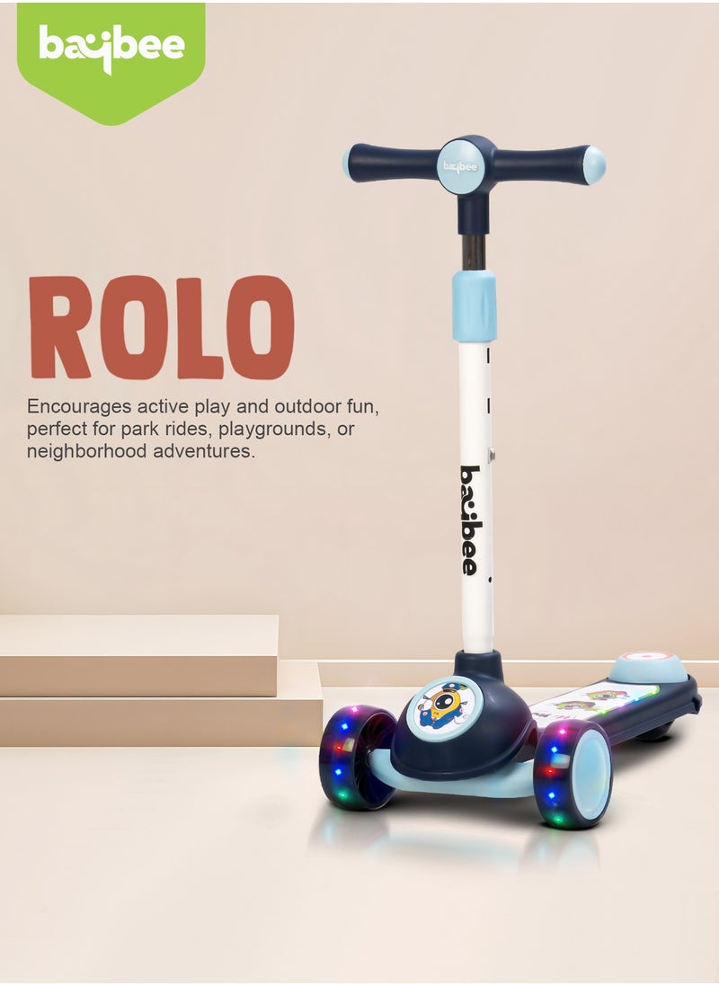 BAYBEE - Baybee Rolo Skate Scooter for Kids 3 Wheel Kids Scooter with 3 Height Adjustable Baby Scooter with LED PU Wheels, Light & Music Kick Scooter for Baby Scooter for Kids 3 to 8 Years Boy Girl Blue - Image 1