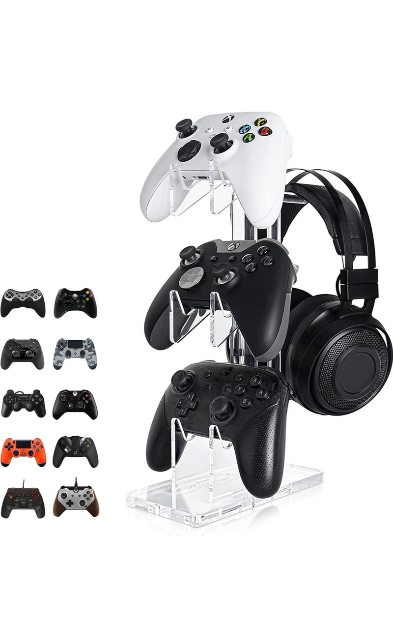 Xkimos Universal 3-Layer Game Controller Holder and Headset Stand 3 Tier Storage Bracket Compatible with PS5 Pro PS5 PS5 Slim Gaming Accessories for Home Office Daily Use - Image 1