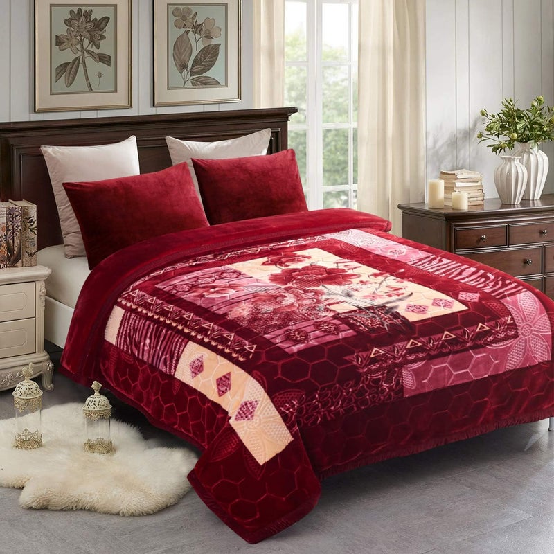 جي ام ال بطانية ناعمة من JML، حجم كينج سايز 87" x 94"، وزنها 10.5 رطل، من الفرو على الطراز الكوري، ناعمة ودافئة، مكونة من طبقتين مطبوعتين بنمط راشيل مزين بتصميم أغصان الزهور باللون البيج. - Image 1