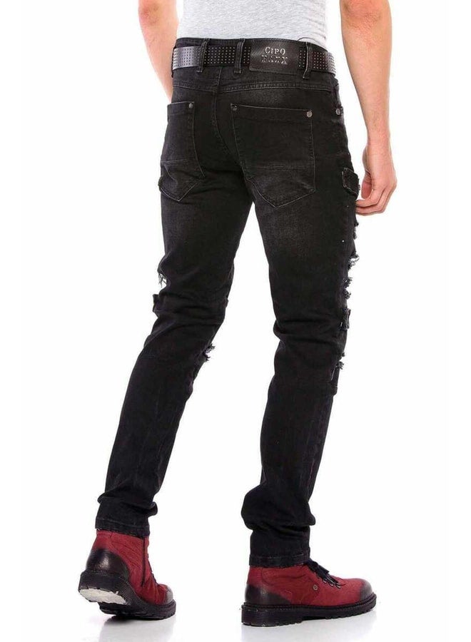 Cipo & Baxx Cd555 Black Torn Slim Snap Rock Denim Pants. - Image 3