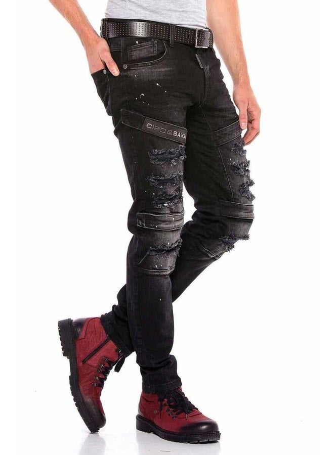 Cipo & Baxx Cd555 Black Torn Slim Snap Rock Denim Pants. - Image 1