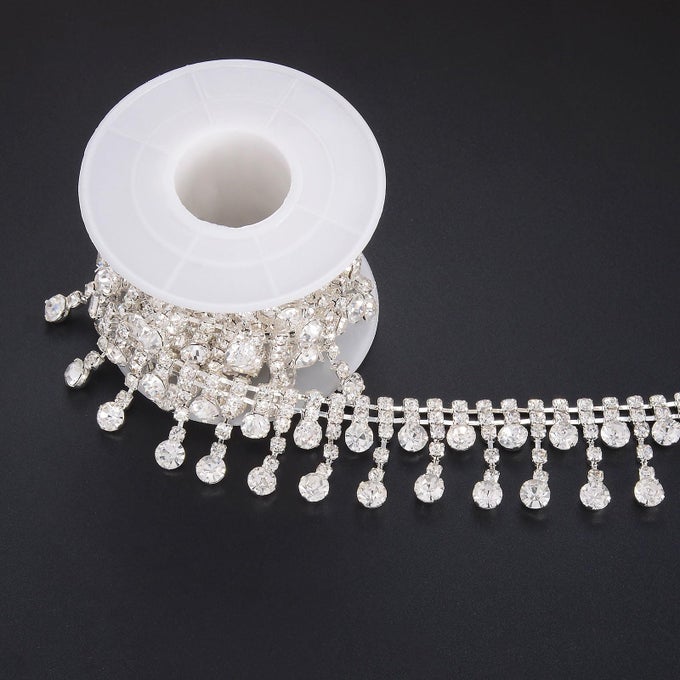 RHINESTONE TASSEL FRINGE TRIM CRYSTAL CLOSE CHAIN APPLIQUE FOR SEWING CRAFTS IDEAL WEDDING PARTY CLOTHING DIY DECORATION 1 YARD 087 W