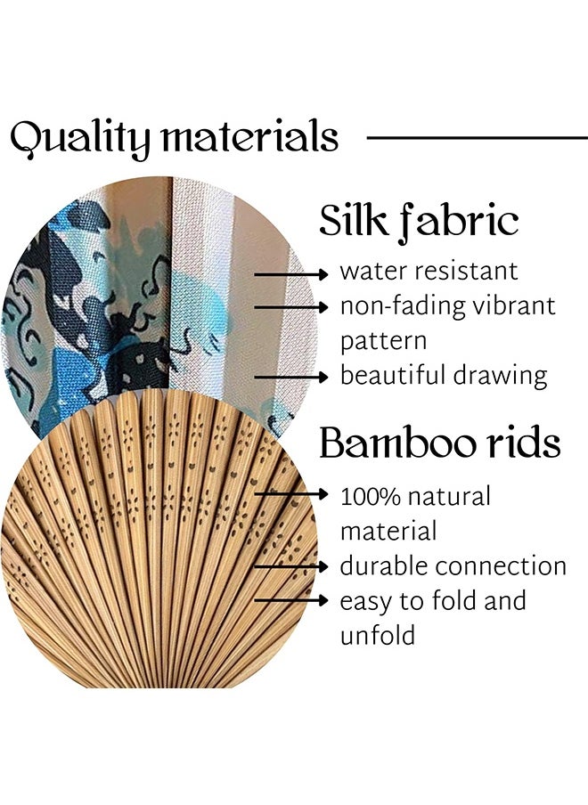 HY Folding Hand Fan for Women Wooden Folding Bamboo Gan Hand Fans for Women Foldable Paper Silk Accessories for Weddings Chinese Japanese Decor for Home  - Image 3