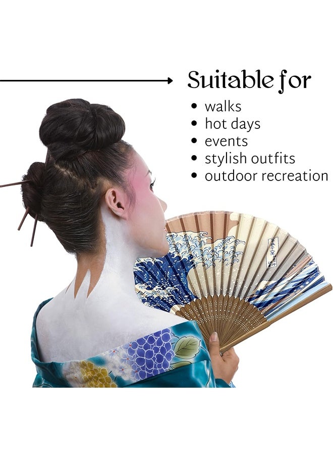HY Folding Hand Fan for Women Wooden Folding Bamboo Gan Hand Fans for Women Foldable Paper Silk Accessories for Weddings Chinese Japanese Decor for Home  - Image 4