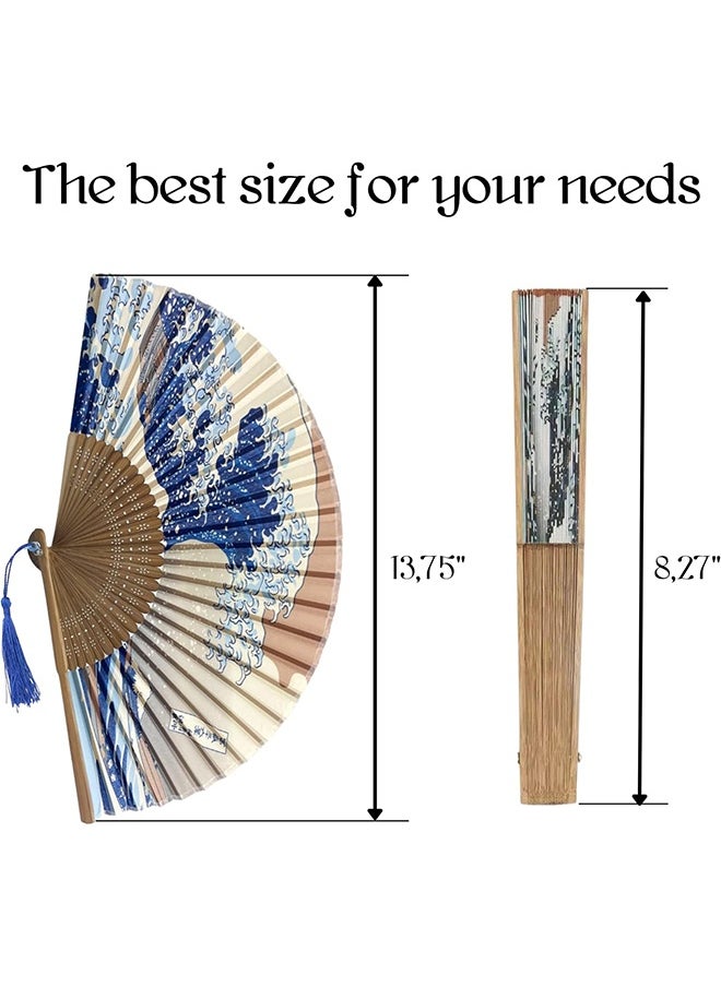 HY Folding Hand Fan for Women Wooden Folding Bamboo Gan Hand Fans for Women Foldable Paper Silk Accessories for Weddings Chinese Japanese Decor for Home  - Image 2
