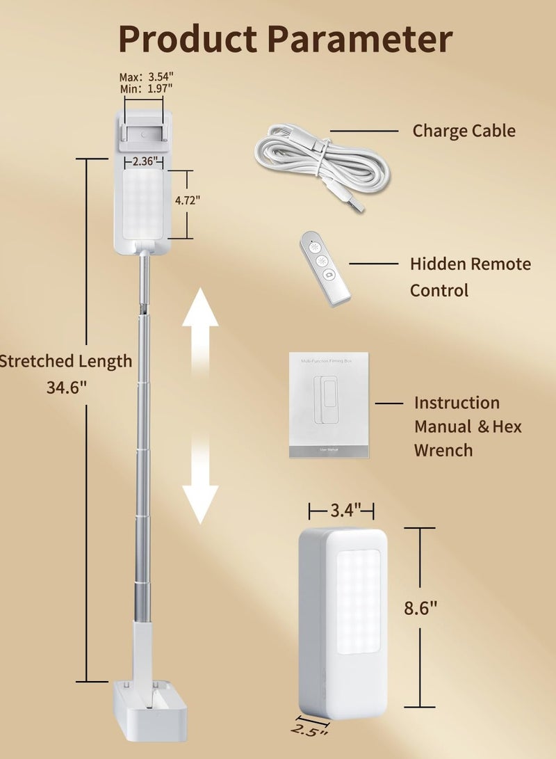 Upgrade Phone Stand for Recording: 360° Rotation Overhead Mount with Light. Desktop Tripod includes Rechargeable 15 Brightness Canvas Lamp for Facebook, Instagram Live, Snapchat, TikTok, YouTube (V10) - Image 2