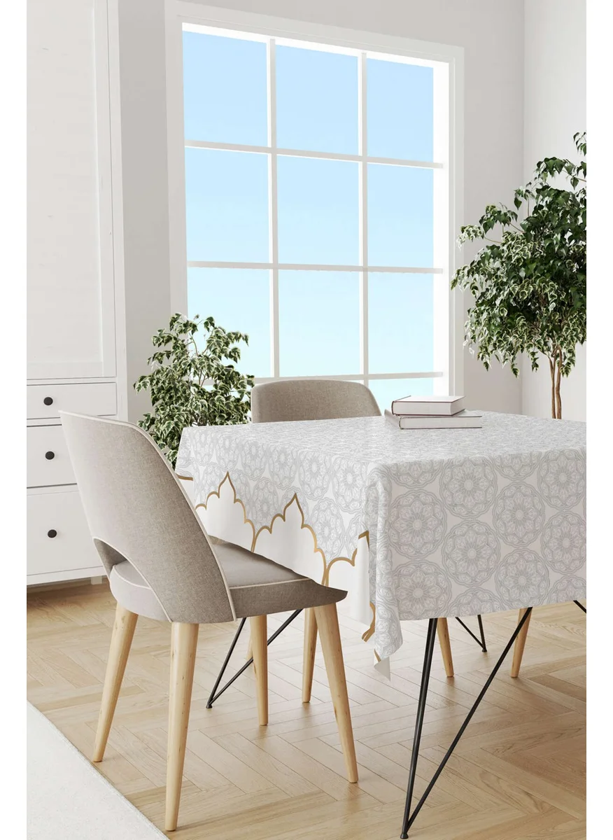 Cango Home White Gray Ramadan Themed Motif Decorative Patterned Digital Printed Tablecloth CGH1284-MS