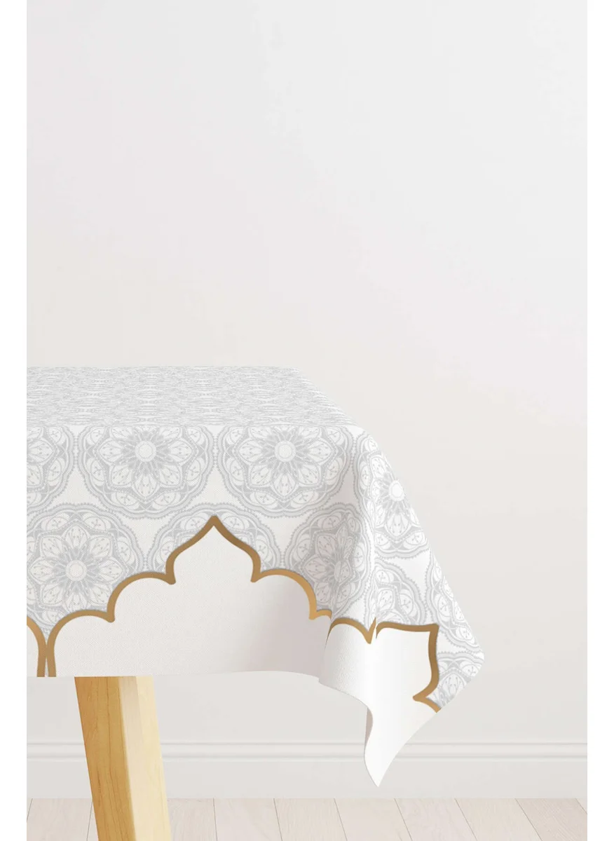 Cango Home White Gray Ramadan Themed Motif Decorative Patterned Digital Printed Tablecloth CGH1284-MS