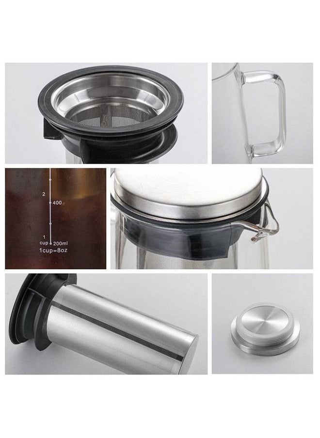 Generic - Glass Coffee Cold Brew Maker Pot Jug 1L Stainless Steel Filter Ice Brewed Coffee Tea Infuser Pot Cold Kettle - Image 1