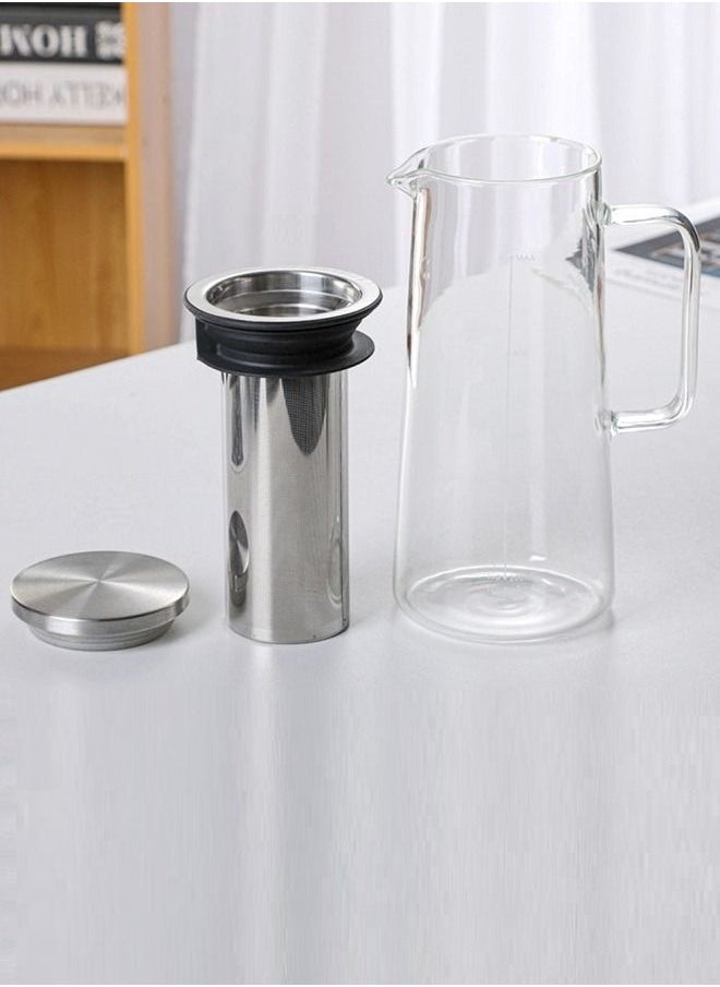 Generic - Glass Coffee Cold Brew Maker Pot Jug 1L Stainless Steel Filter Ice Brewed Coffee Tea Infuser Pot Cold Kettle - Image 1