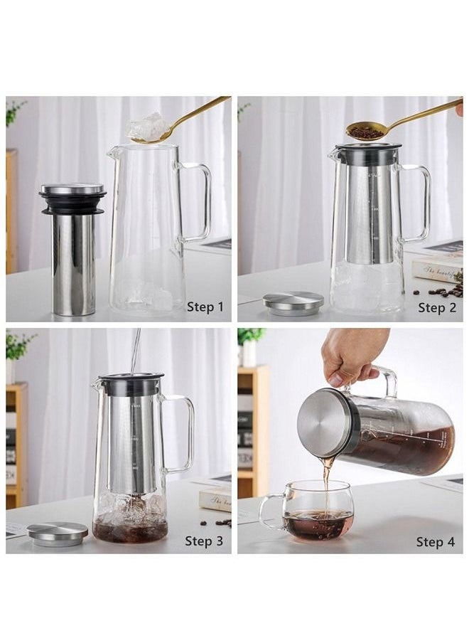 Generic - Glass Coffee Cold Brew Maker Pot Jug 1L Stainless Steel Filter Ice Brewed Coffee Tea Infuser Pot Cold Kettle - Image 1
