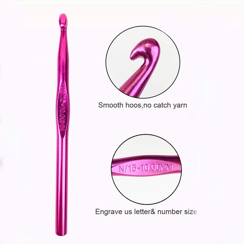 Weabetfu Aluminum Crochet Hook,Knitting Needles Crochet Needles for Knitting Craft Yarn,Crochet Hooks Size N,10.0mm-New - Image 2