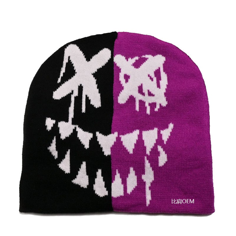 New Style Pumpkin Ghost Jacquardknit Hat Unique Pullover Cap For Halloween Party Cross-Border Supply Warm Skullies Beanies Black purple  - Image 5