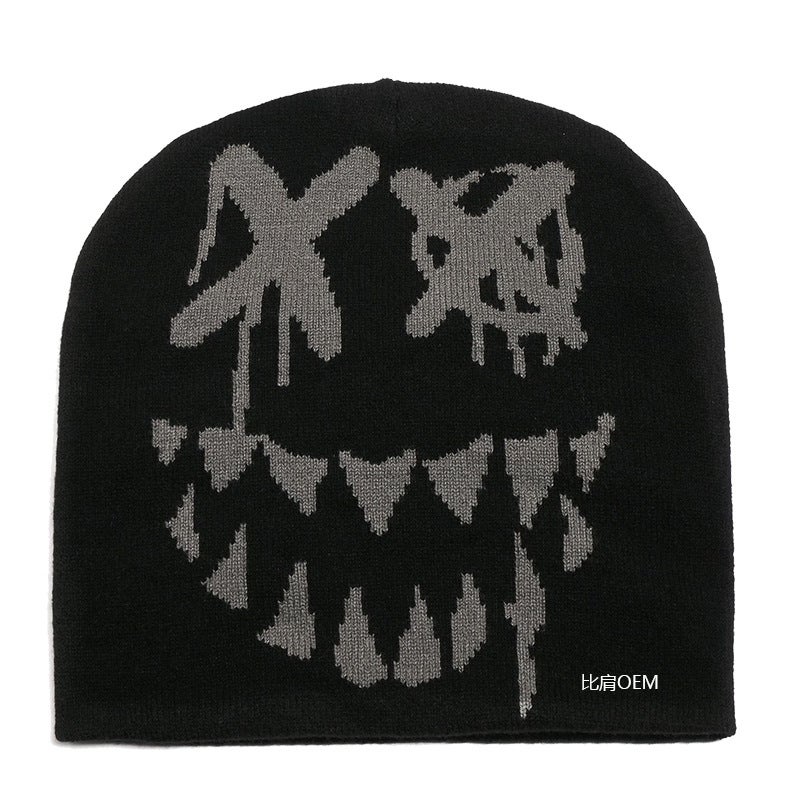 New Style Pumpkin Ghost Jacquardknit Hat Unique Pullover Cap For Halloween Party Cross-Border Supply Warm Skullies Beanies Black purple  - Image 2