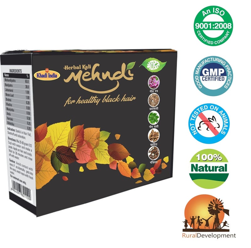 Meghdoot Herbal Kali Mehandi or Henna for Natural Black Hair Khadi Kali MehandiHenna Herbal Kali Mehndi For Longlasting Natural Hair Colour 60grm Each Pack of 4 - Image 3