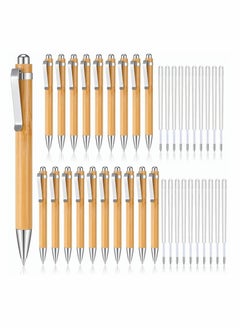 Y&D Bamboo Wooden Ballpoint Pen Laser Engraved DIY Natural Wood Retractable Pens, Extra Black Ink Refills Journaling Set for Back to School Supplies (20 Pcs)  - Image 1