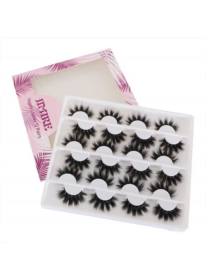 JIMIRE 12 Pairs False Eyelashes Fluffy High Volume Fake Eyelashes Faux Mink Lashes - Image 4