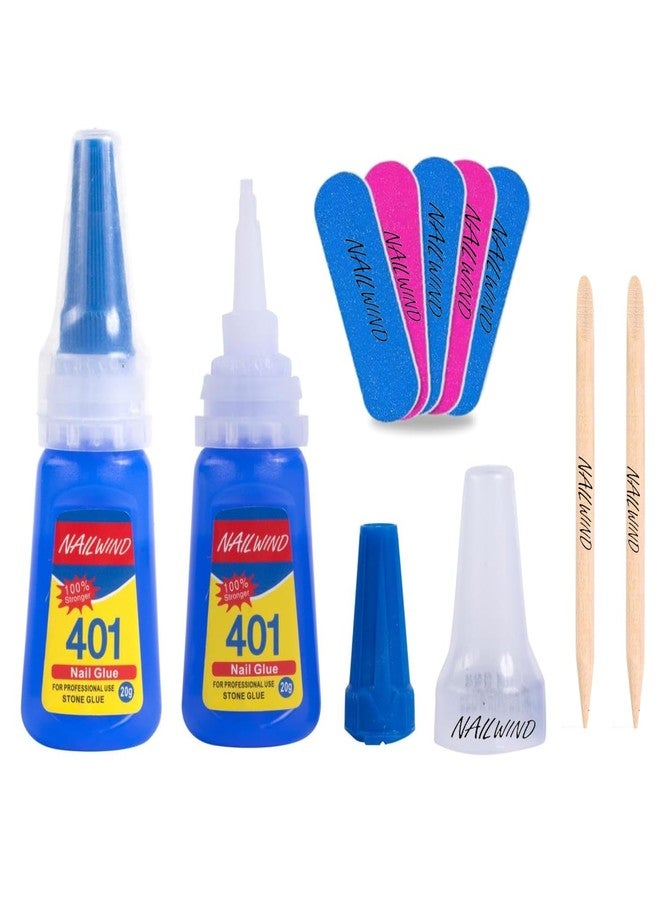NAILWIND Nail Glue - Super Glue Stronger For Artificial Or Fake Nails | Nail Art 20g - Bottle 401 Rapid Fix Handmade Adhesive Quick Dry With 5 Mini Filler And 2 Orange Wood Stick For girl woman - Image 1