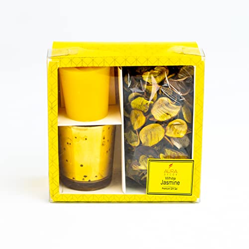 AURA DECOR AuraDecor Premium Votive Candle Gift Set | Jasmine Fragrance Votive Pillar Candle | Jasmine Potpourri for Home Decor - Image 1