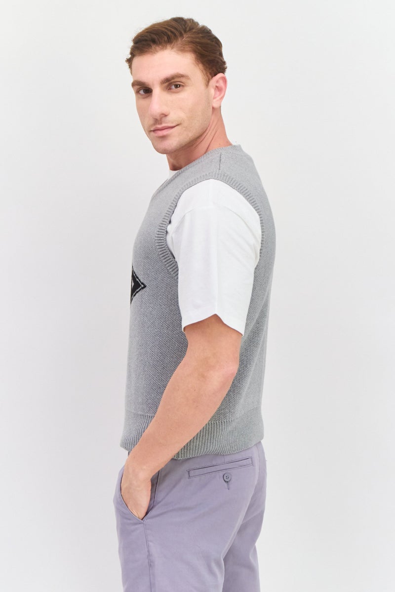 ESPRIT Men V-Neck Sleeveless Textured Sweater Vest, Grey - Image 3