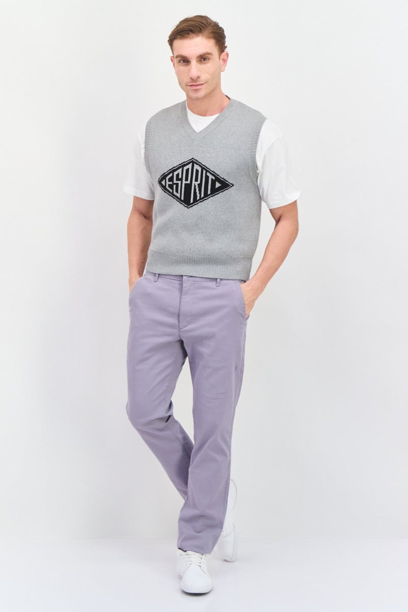 ESPRIT Men V-Neck Sleeveless Textured Sweater Vest, Grey - Image 4