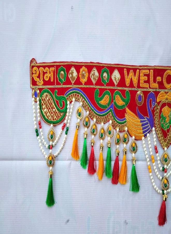 PREETENCY: - توران طاووس للباب / تطريز / تصميم تقليدي أنيق / مزين باللؤلؤ / تصميمات بوم بوم صوفية لباب المدخل الرئيسي / تورانام / باندروال للزينة ..[3-FITS] - Image 4