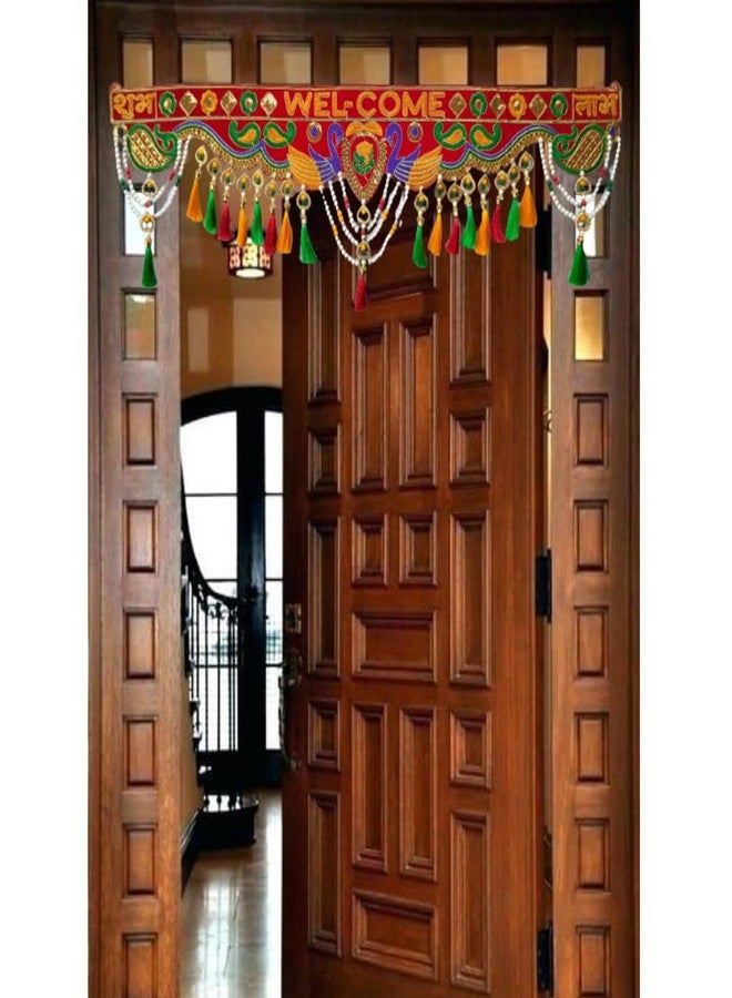 PREETENCY: - توران طاووس للباب / تطريز / تصميم تقليدي أنيق / مزين باللؤلؤ / تصميمات بوم بوم صوفية لباب المدخل الرئيسي / تورانام / باندروال للزينة ..[3-FITS] - Image 5