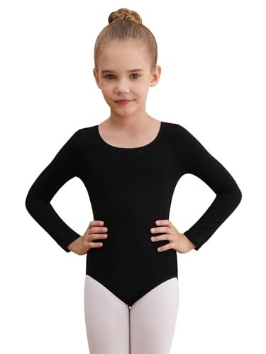 WEGETIT Long Sleeve Black Leotard for Girls Gymnastics Leotards Toddler Dance Ballet Bodysuit (Black,10-12Years) - Image 1