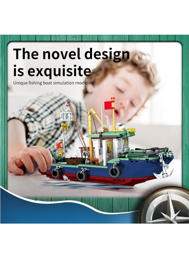 WOMA مجموعات مكعبات بناء قارب الصيد، مكعبات بناء نموذج جسيمات إبداعية ذاتية الصنع - Image 3