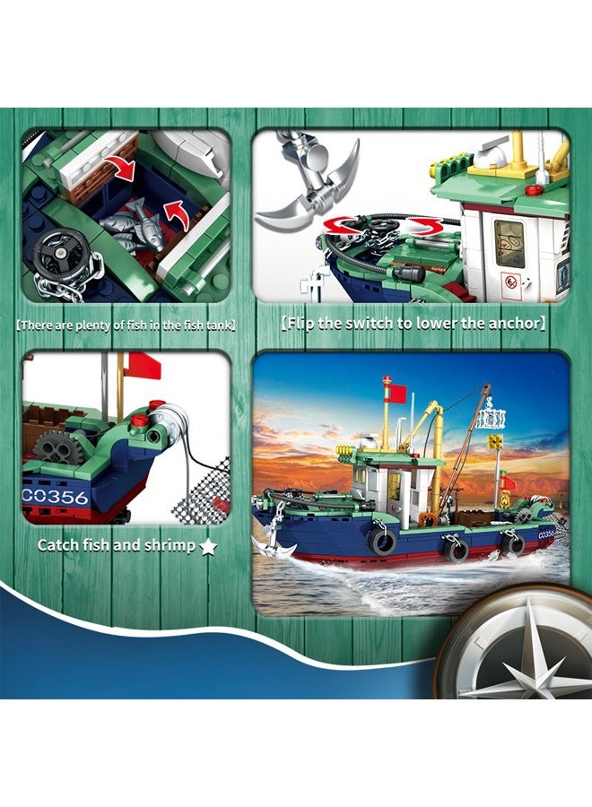 WOMA مجموعات مكعبات بناء قارب الصيد، مكعبات بناء نموذج جسيمات إبداعية ذاتية الصنع - Image 5