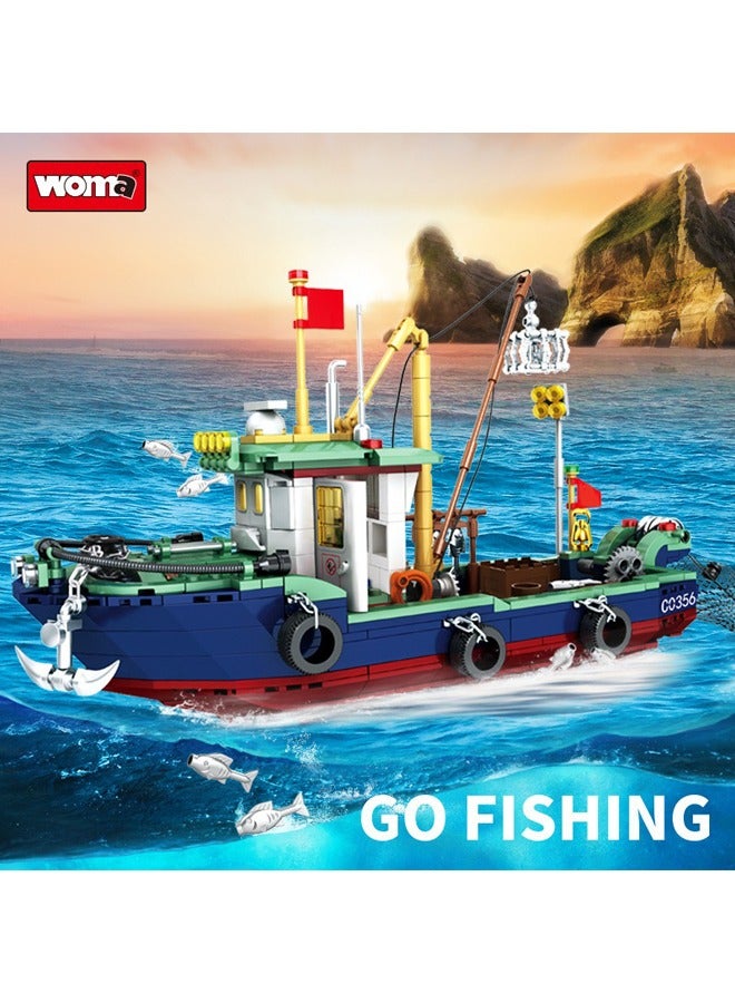 WOMA مجموعات مكعبات بناء قارب الصيد، مكعبات بناء نموذج جسيمات إبداعية ذاتية الصنع - Image 4