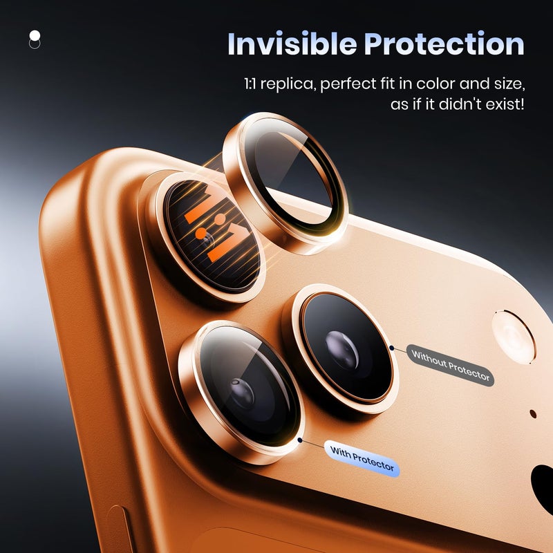 Hoerrye for iPhone 17 Pro Max/17 Pro Camera Lens Protector - [Top 9H+ Tempered Glass - 12FT Military Grade] Invisible Fit Camera Screen Protector Cover Accessories Case Friendly,Cosmic Orange - Image 4