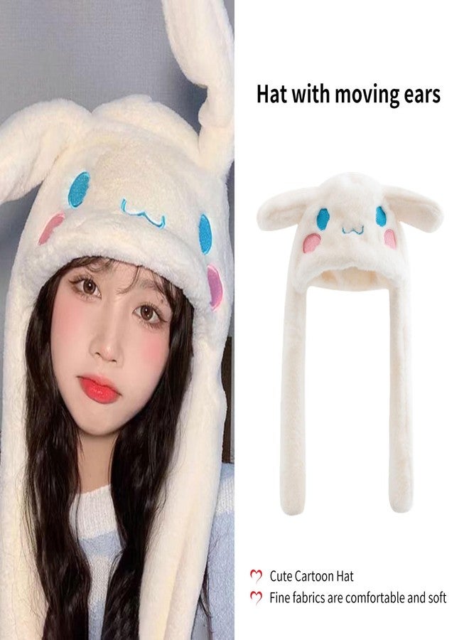 FGY Cute Soft Plush Hats, Ear Moving Jumping Hat, Funny Cartoon Animal Warm Winter Caps for Women Girls (US, Alpha, One Size, White) - Image 4