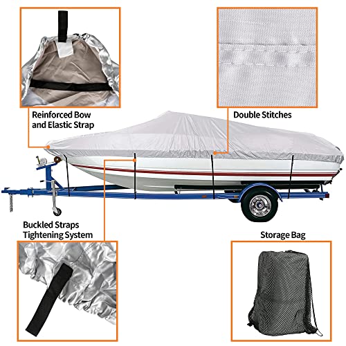 iCOVER Trailerable Boat Cover- 16'-18.5' Heavy Duty Waterproof Tarp Covers with Storage Bag, Fits V-Hull, Fish&Ski, Pro-Style, Fishing, Runabout, Bass Boats, up to 16ft-18.5ft Long X 94" Wide - Image 2
