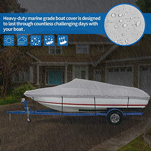 iCOVER Trailerable Boat Cover- 16'-18.5' Heavy Duty Waterproof Tarp Covers with Storage Bag, Fits V-Hull, Fish&Ski, Pro-Style, Fishing, Runabout, Bass Boats, up to 16ft-18.5ft Long X 94" Wide - Image 4