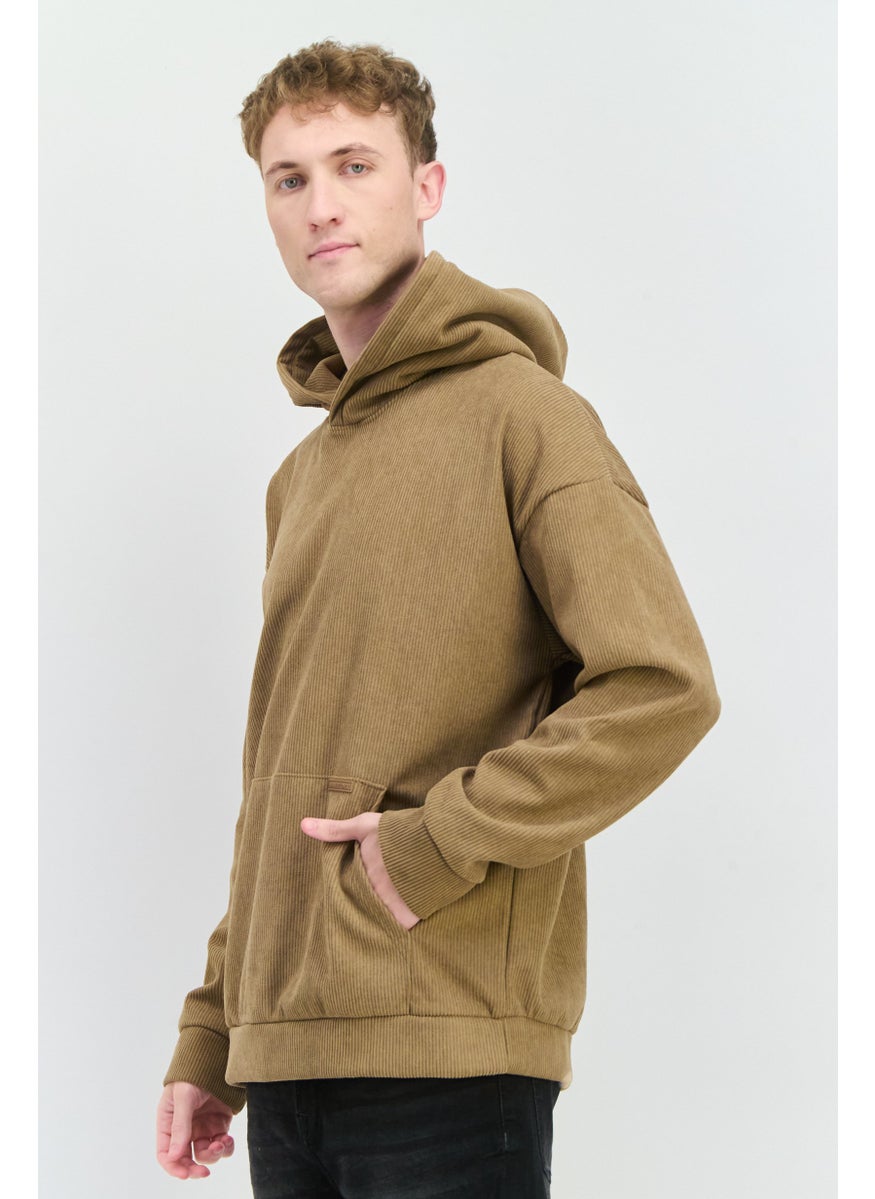 MEMBERS ONLY - Men Hooded Rib Long Sleeves Sweatshirt, Tan - Image 1