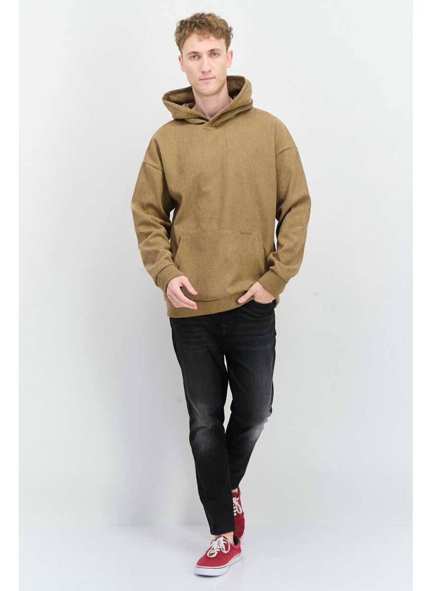 MEMBERS ONLY - Men Hooded Rib Long Sleeves Sweatshirt, Tan - Image 1