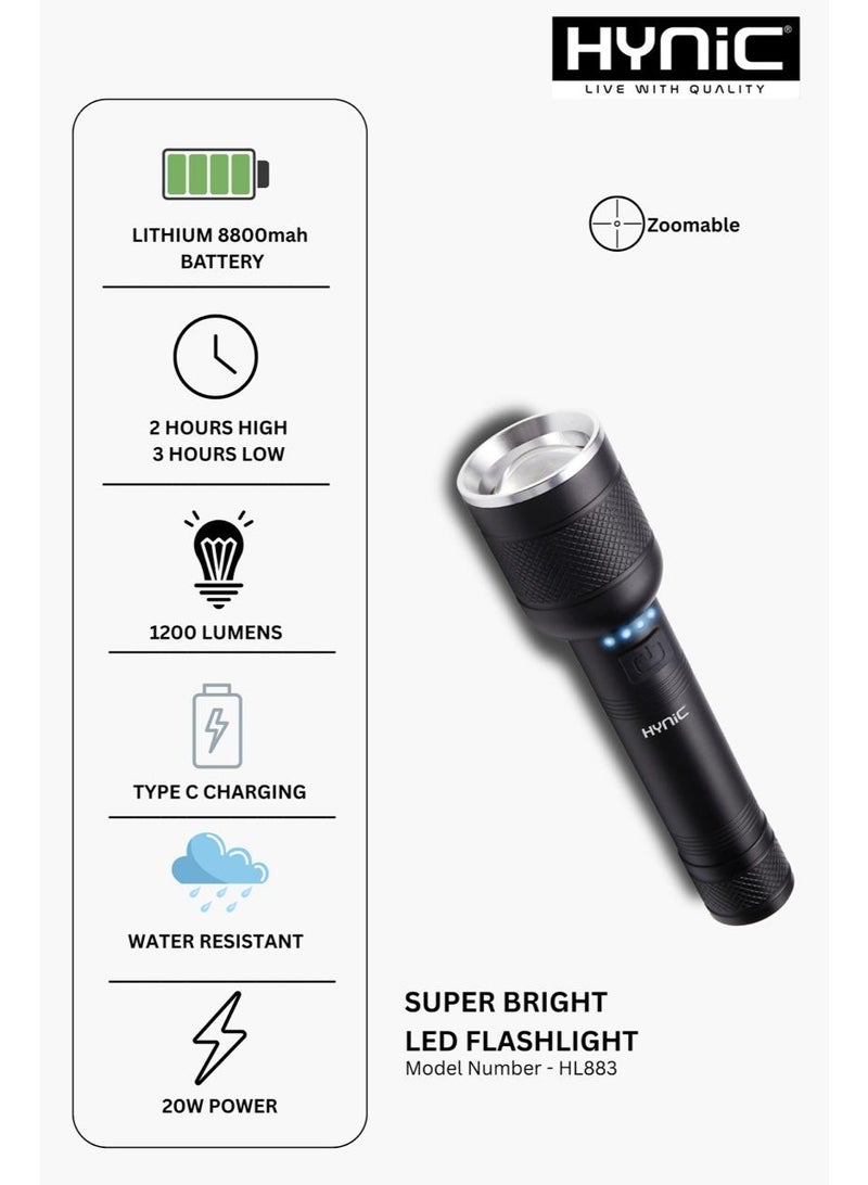 هاينك مصباح LED فائق السطوع – 1200 لومن XHP70 مصباح تكتيكي قابل للتقريب مع بطارية قابلة لإعادة الشحن بسعة 8800 مللي أمبير - Image 1