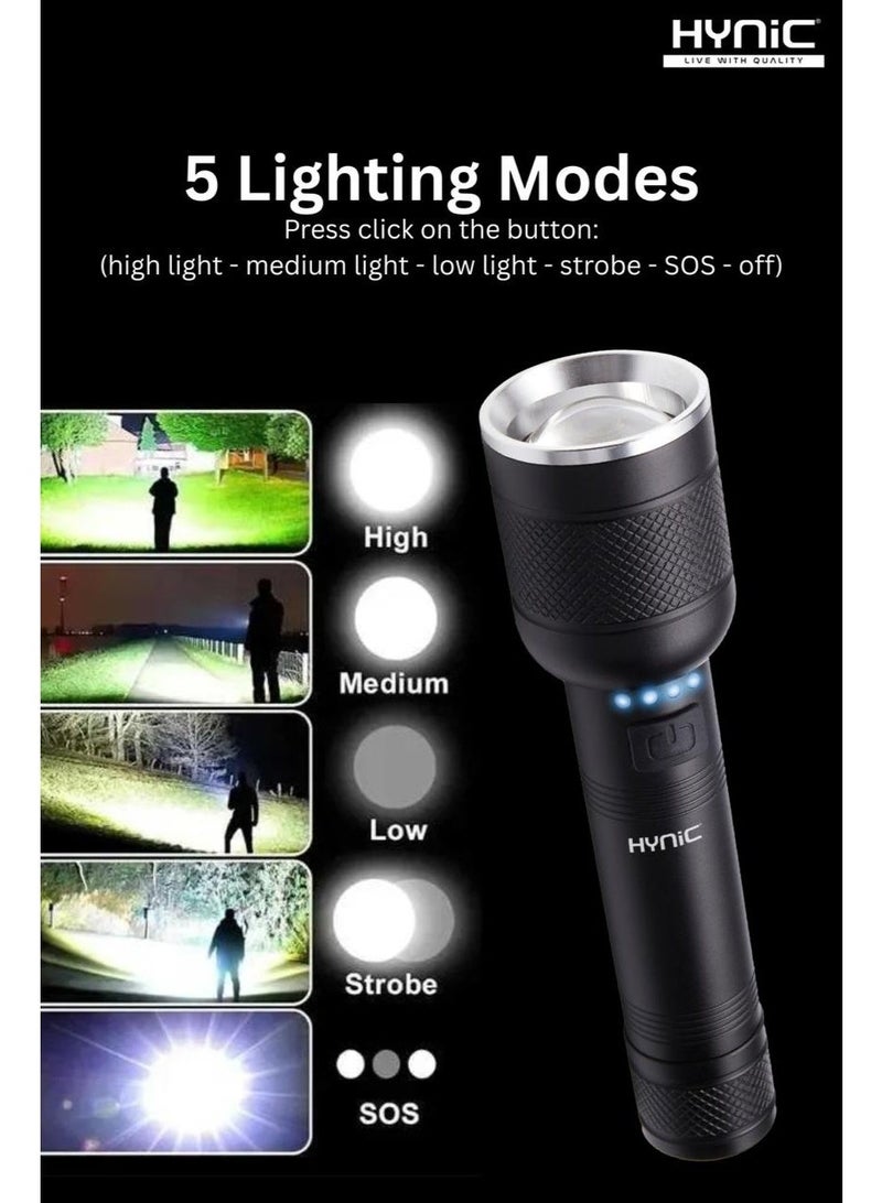 هاينك مصباح LED فائق السطوع – 1200 لومن XHP70 مصباح تكتيكي قابل للتقريب مع بطارية قابلة لإعادة الشحن بسعة 8800 مللي أمبير - Image 2